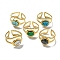 Ion Plating(IP) 304 Stainless Steel Open Cuff Rings, Synthetic Malachite & Turquoise Oval Finger Rings for Women Men, Real 18K Gold Plated, Adjustable