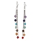 Chakra Natural & Synthetic Mixed Gemstomne Beaded Dangle Earrings, 316 Surgical Stainless Steel Chains Tassel Earrings, Round, 106mm