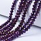 Electroplate Transparent Glass Beads Strands, Full Plated, Faceted, Rondelle, Purple Plated, 2.9~3.3x2mm, Hole: 0.8mm, about 135~140pcs/strand, 32~34cm