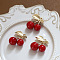 Resin Imitation Fruit Pendants, Fruit Charms with Golden Tone Brass Leaf, Cherry Pattern, 32x23mm