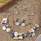 Flat Round & Oval & Square Zinc Alloy Enamel Pendant Necklaces & Stud Earrings Sets, Gray, 420mm