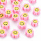 Handmade Polymer Clay Beads, Flower with Smiling Face, Pearl Pink, 9~10x8~9x4~5mm, Hole: 1.4~1.6mm