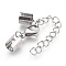 Tarnish Resistant 304 Stainless Steel Chain Extender, with Cord Ends and Lobster Claw Clasps, Stainless Steel Color, 40mm long, Chain Extenders: 42mm, Cord End: 12x6.5x6.5mm, Inner Diameter: 6mm, Clasp: 13x8x3.5mm