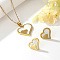 304 Stainless Steel & Acrylic Stud Earrings & Pendant Necklaces Sets, Heart, White, 400mm