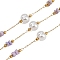 304 Stainless Steel Paperclip Chains, Round, with ABS Plastic Imitation Pearl & Dyed Shell Beads, Ion Plating(IP), Real 18K Gold Plated, Unwelded, with Spool, Lilac, 2x0.5x0.1mm