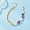 Natural Amethyst Chip Beads Link Bracelets, Brass Curb Chain Multi-layered Bracelets for Women, with Natural Cultured Freshwater Pearl, 7-1/4~7-3/8 inch(18.4~18.8cm)