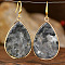 Natural Larvikite Teardrop Dangle Earrings, with 304 Stainless Steel Hook, Golden, 40x20mm