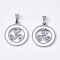 201 Stainless Steel Pendants, with Shell and Random Size Snap on Bails, Flat Round with Triskele/Triskelion, Stainless Steel Color, 23x20x2mm, Hole: 7~10x3~5mm
