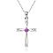 Silver Color Plated Brass Cubic Zirconia Cross Pendant Necklaces, Purple, 18 inch