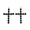 Brass Enamel Pendants, Cross Charms, Rack Plating, Cadmium Free & Lead Free, Long-Lasting Plated, Real 18K Gold Plated, Black, 35.5x22.5x3.5mm, Hole: 2mm