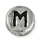 925 Sterling Silver Flat Round with Letter Beads, with 925 Stamp, Antique Silver, Letter M, 6.5x3mm, Hole: 1.2mm