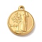 304 Stainless Steel Pendants, Flat Round with Human Charms, Real 14K Gold Plated, 18x15x3mm, Hole: 1.6mm