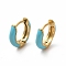 Ion Plating(IP) Enamel Hoop Earrings, Real 18K Gold Plated 316 Surgical Stainless Steel Jewelry for Women, Dark Turquoise, 13x14x3mm, Pin: 1mm