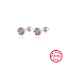 Anti-Tarnish Rhodium Plated Platinum 925 Sterling Silver Flower Stud Earrings, with Cubic Zirconia, Purple, 5mm
