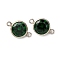 925 Streling Silver Pave Cubic Zirconia Birthstone Connector Charms, Flat Round, Dark Green, 10.5x6.5x3.5mm, Hole: 0.9mm