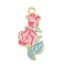 Alloy Enamel Pendants, Flower, Golden, Hot Pink, 31.5x14x1.5mm, Hole: 2mm