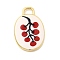 Printed Brass Pendants, Oval Charms, Long-Lasting Plated, Real 18K Gold Plated, Tomato, 20.5x13.5x3mm, Hole: 3x2mm