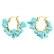 Synthetic Turquoise Chips Braided Hoop Earrings, 304 Stainless Steel Wire Wrap Jewelry for Women, 25~27x28~33x7~9mm, Pin: 0.6mm