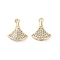 Brass Micro Pave Cubic Zirconia Pendants, Fan Charms, Real 14K Gold Plated, 15x12.5x3mm, Hole: 1.2mm