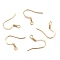 Brass Earring Hooks, Ear Wire, with Horizontal Loop, Real 24K Gold Plated, 16~18x16~18x1.5mm, Hole: 2mm, 20 Gauge, Pin: 0.8mm