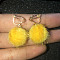 Alloy Polyester Clip-on Earrings, Round, Golden, Yellow, 28x15mm