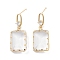 Brass Micro Pave Cubic Zirconia Stud Earring, Glass Rectangle Drop Earrings, Golden, 37x14mm
