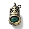 Brass Pendants, with Cat Eye, Cadmium Free & Lead Free, Gourd, Green, 23x12.5x11.5mm, Hole: 1.8mm