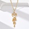 304 Stainless Steel Hollow Cut Yoga Om Lotus Flower Pendant Necklaces, Real 18K Gold Plated, 17.76 inch(45.1cm), Pendant: 37.5x12mm