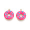 304 Stainless Steel Enamel Pendants, Donut, Ion Plating(IP), Real 18K Gold Plated, Deep Pink, 15x13x3mm, Hole: 1.5mm