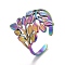 Rainbow Color Ion Plating(IP) 304 Stainless Steel Leaf Wrap Open Cuff Ring for Women, US Size 7(17.3mm)