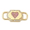 Rack Plating Brass Micro Pave Clear & Orchid Cubic Zirconia Heart Mask Connector Charms, Long-Lasting Plated, Lead Free & Cadmium Free, Real 18K Gold Plated, 30.5x14.5x2.5mm, Hole: 7.5x4mm