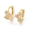 Star with Evil Eye Real 18K Gold Plated Brass Hoop Earrings, with Enamel and Clear Cubic Zirconia, Pink, 15.5x9.5mm