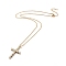 304 Stainless Steel Chain Necklaces, with Brass Cubic Zirconia Pendants, Cross, Golden, 17.9 inch(45.7cm)