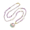 Natural Lavender Amethyst Pendant Necklaces for Women, with Oval Brass Enamel Pendants, Real 18K Gold Plated, Long-Lasting Plated, Rack Plating, 21.46 inch(54.5cm), Pendant: 22x19mm