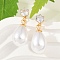 Teardrop with Flat Round 304 Stainless Steel Clear Cubic Zirconia Dangle Stud Earrings, with Plastic Imitation Pearl, Golden, 23x9.5mm