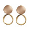 Alloy Stud Earrings, Flat Round with Ring, Matte Gold Color, Tan, 32x20mm