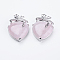 Natural Rose Quartz Pendants, with Brass Findings, Heart, Platinum, 32x47.5x12mm, Hole: 4x5mm