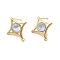 Star Brass Glass Stud Earring Findings, Nickel Free, Real 18K Gold Plated, Light Cyan, 19x17mm, Hole: 1.2mm, Pin: 0.9mm