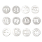 Natural Freshwater Shell Charms, Hollow, 12 Constellation/Zodiac Sign, Flat Round, 12 Chinese Zodiac Signs, 12mm, 12pcs/set