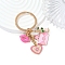 Valentine's Day Alloy Enamel Keychain, with Iron Rings, Heart, Pink, 75mm