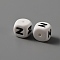 Food Grade Eco-Friendly Silicone Beads, White Cube with Black Letter, Letter.N, 12x12x12mm, Hole: 2mm