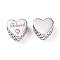 304 Stainless Steel European Beads, Large Hole Beads, with Rhinestone, Heart with Word Beloved, For Valentine's Day, Antique Silver, 11x11x6mm, Hole: 4mm