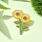 Sunflower Enamel Pins, Alloy Brooches for Backpack Clothes, Yellow, 34.5x24x10mm