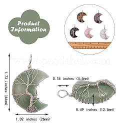 6шт 6 стиля натуральных и синтетических драгоценных камней Древо жизни обернутые проволокой подвески G-SZ0001-66