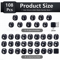 108 шт. белые кубические силиконовые бусины с буквенным номером JX438B
