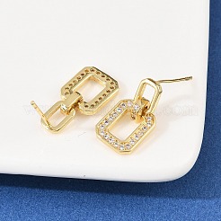 Латунные серьги-гвоздики в форме прямоугольника с прозрачными кубическими циркониями&nbsp;EJEW-A156-01G