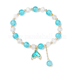 4шт латунные стеклянные бусины эластичные браслеты&nbsp;BJEW-JB11769-01