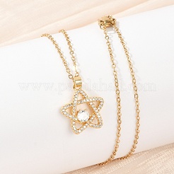 Звезда латунный микропаве кубический цирконий кулон ожерелья&nbsp;NJEW-C076-20G