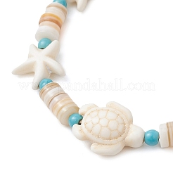 Синтетическая бирюза и натуральные пресноводные ракушки плетеные браслеты из бусин для женщин BJEW-JB12024-01