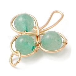 Подвески из натурального зеленого авантюрина с бисером трилистник PALLOY-TA00058-02